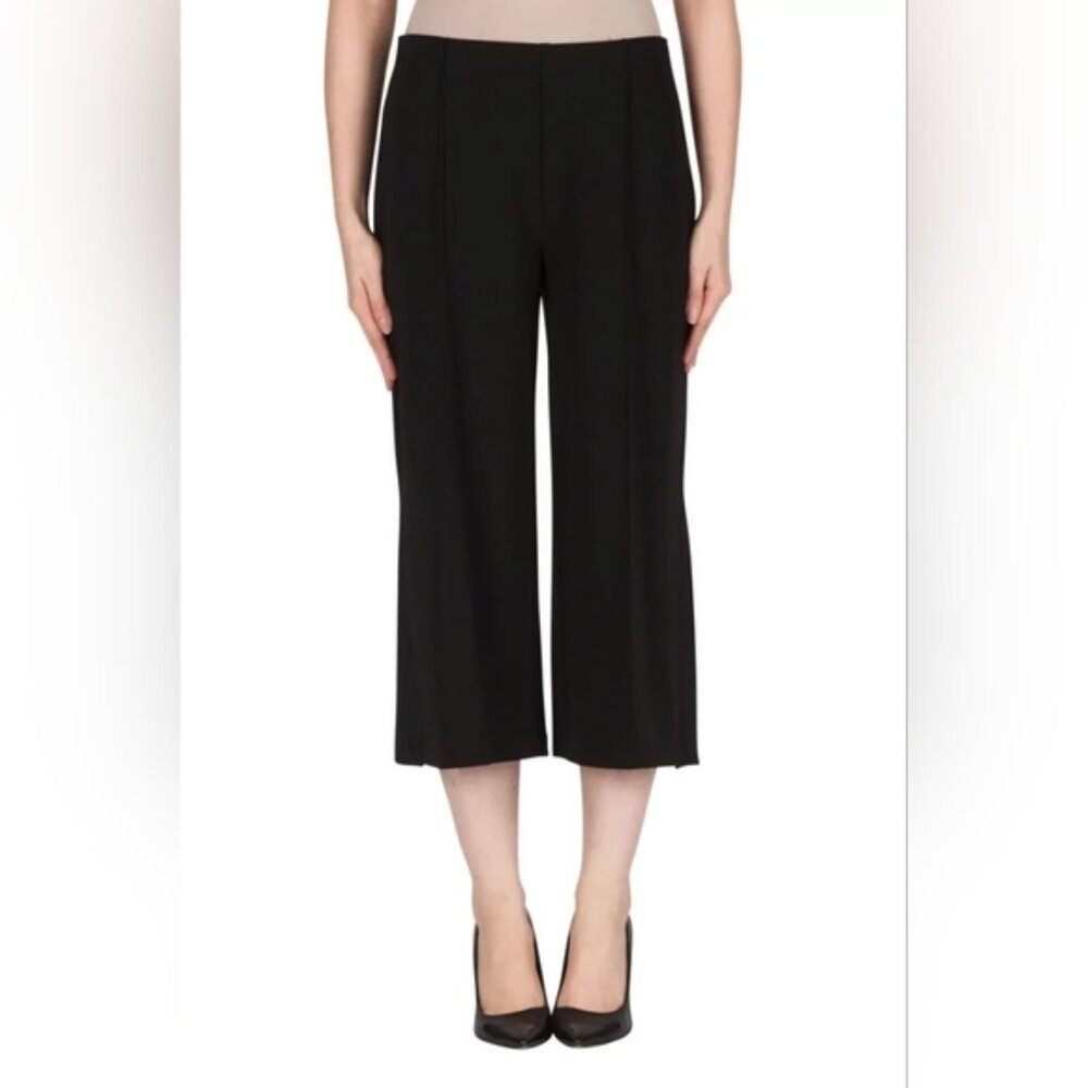 Joseph Ribkoff High Waisted Rise Black Dress Pants Wide Leg Cropped Capri sz 12